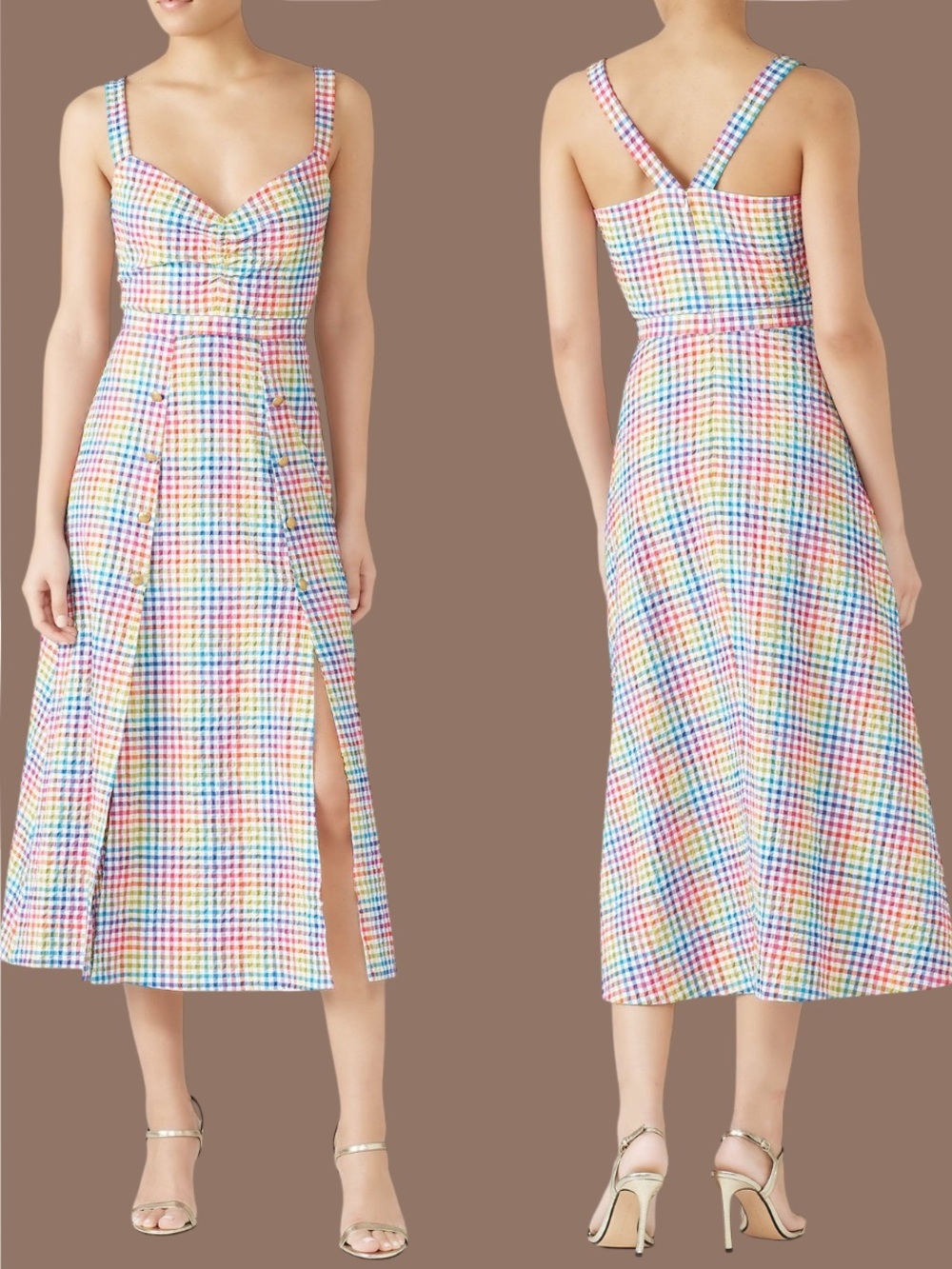 SALONI Anya Rainbow Gingham Midi Dress Size 4